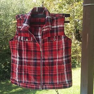 Plaid zipper front Vest